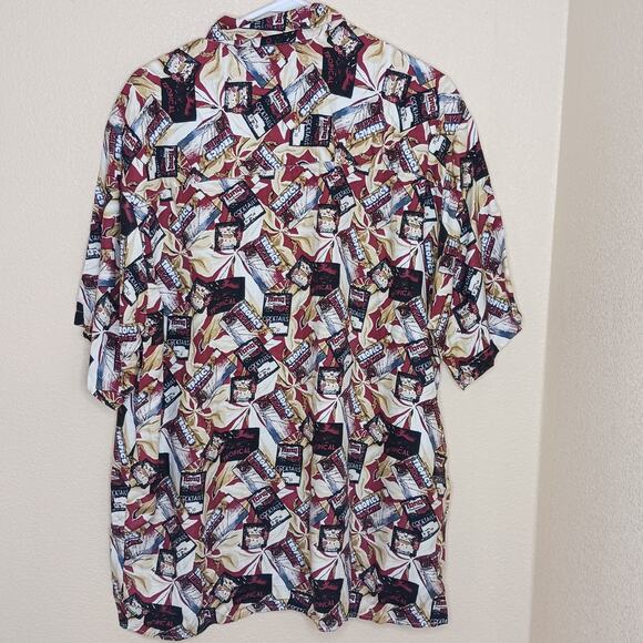 Ivy Crew Mens Hawaiian Shirt L Red Tropical Cocktail Floral Button Up Rayon - Picture 6 of 8